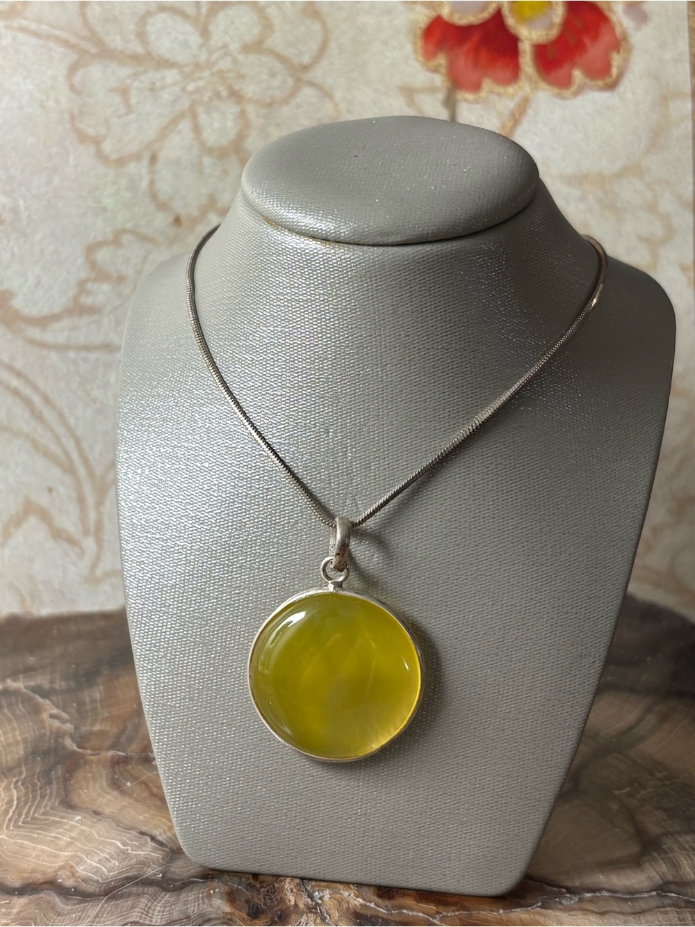 Sterling Silver Yellow Round Glass Pendant
